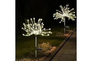 GMYPIC Solar Garden Lights Outdoor 2 Pack Solar Firework Lights Waterproof Solar Powered Starburst Fairy Lights with 2 Lighting Modes for Pathway Backyard Patio Party Wedding Decor (Warm White)