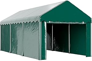 Outsunny Tenda da garage Carport 3 x 6 m con 2 porte avvolgibili, tessuto PE 200 g, resistente ai raggi UV e impermeabile, per auto, camion, barca, verde