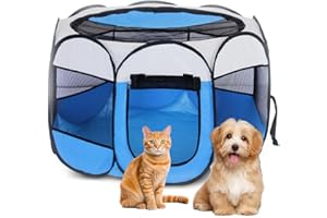 MEENEWCHING Hundelaufstall Katzengehege 74x73x43cm, Faltbar Welpenlaufstall Laufstall für Hund, Katzen und Kleintiere Innen & Draußen, Blau