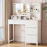 Kitsure Makeup Vanity with Mirror and Lights, 90 x 45 x 133 cm | Bedroom, Women and Teens, Easy Assembly, 3 Light Modes, 4 Fa