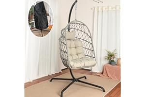 ‎LKINBO LKINBO Polyrattan Hängesessel mit Gestell Outdoor Indoor, Korb Hängestuhl Rattan Hanging Chair Wetterfest Hängeschaukel Gartenschaukel bis 195 kg, Grau