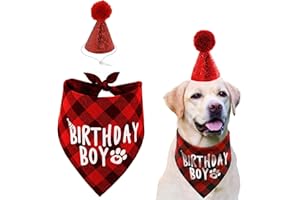 Yunmoxiao Dog Birthday Bandana Hat Set,Pets Birthday Party Supplies,Dog Birthday Hat and Dog Birthday Bandana Boy Set for Small Medium Dogs (Red)