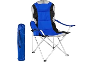 tectake® Chaise Pliante Camping Fauteuil Pliable Chaise de Plage Ultra léger avec Porte Gobelet et Sac de Transport, Rembourrage en Mousse, Idéal pour Voyages, Pêche, Festival, Camping, Plage
