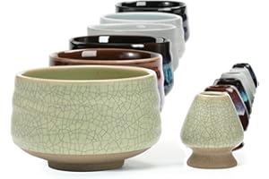 TEANAGOO EMB-6 Japan Matcha Bowl in Porcellana e Matcha Whisk (Chasen) Set di Supporti per imballaggio, 18OZ / 510 ML, Verde Chiaro Opaco con Cucitura Nera, 2 Pezzi/scatole.…
