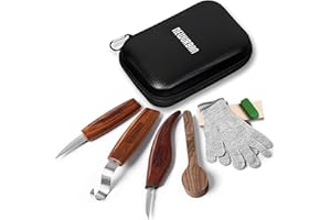 NEWURBAN Zestaw Narzędzi do Rzeźbienia w Drewnie - Zestaw do Obróbki Drewna z Nożem do Rzeźbienia w Drewnie - Nóż do Strugania - Rękawice Odporne na Przecięcie - Futerał do Przechowywania
