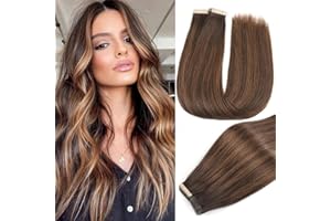YDDM Extension Capelli Veri Biadesivo 40pcs 40cm 80g Marrone scuro con castano extension biadesive capelli veri Tape In Extension Capelli Veri Extension Adesive Capelli Veri(16inch,2/2/6#)