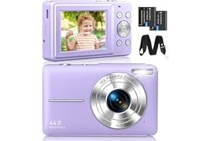 CAMKORY Appareil Photo Numérique Compact 1080P FHD 44MP Appareil Photo Enfant Zoom Numérique 16x Stabilisation Image 2 Batterie Rechargeable Appareils Photo Numériques pour Débutant Violet