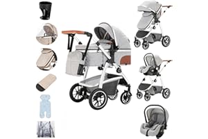 Zkiprm Cochecito 3 en 1 ciudad con asiento de coche portátil compacto y reposabrazos ajustables protección contra golpes marco de aluminio de alta vista Gris claro