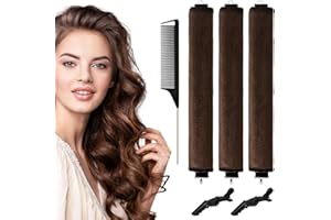 WuGU 3Pcs Rizador de Pelo Sin Calor, Rizadores de Ondas Para Dormir, Rulos Pelo Nocturnos, DIY Rizos Sin Calor Flexibles con Gancho y 2 Clips, para Rizos Rizados, Cortos o Lisos (Marrón)