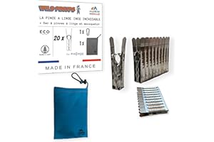 MADE IN NOMAD Wild Pinups: 20 Pinces à Linge INOX Incassables Pincinox avec Panier Pince à Linge et Mousqueton. pour Buanderie, Fil à Linge, séchoir à Linge. l'Epingle a Linge Solide, Durable à Vie, Made in France