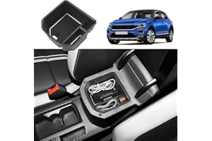 Coleya Mittelkonsole Aufbewahrungsbox Kompatibel mit VW T-ROC 2018-2024, T ROC Zubehör Armlehne Organizer, T-ROC Mittelarmlehne Handschuhfach Mit Rutschfestermatte (Weiß)