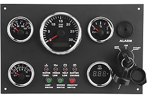 OREILET Boat Gauges Set, 12V/24V Gauge Cluster 5-Gauge Set RPM Tachometer, Oil Press, Oil level, Voltage & Water Temp Gauges with Ignition Keys, Multi-Functions Panel Dashboard Combination Meter for RV Yacht