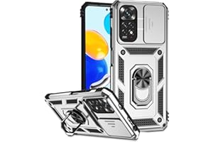 XINYEXIN Funda para Xiaomi Redmi Note 11 4G / Redmi Note 11S, Funda Cubierta de cámara Deslizante con Magnético Anillo Soporte, Militar PC + TPU Bumper Antigolpes Carcasa Rugged Caso - Silver