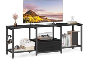 Coleshome Mobile TV Soggiorno, Mobile Porta TV con tre Scomparti Aperti e un Ampio Cassetto in Tessuto, Adatto a Soggiorno, Sala Giochi, Può Contenere TV fino a 120 cm di Lunghezza, Nero