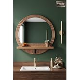 Antik Ahşap Desenli Dekoratif Ayna Raflı Askılıklı Banyo Oda Lavabo Wc Dresuar Koridor Konsol Mutfak Makyaj Aynası Yn-102