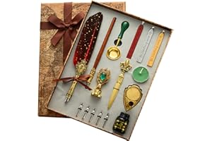 Joyeee set scrittura vintage con cera, con penna firmata vintage di lusso, pennino di ricambio, inchiostro, bastoncini di cera, cucchiaio da fusione, candela, tagliacarte e base per calligrafia # 82