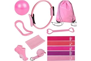 ‎BINDOKUN Bindokun Pilates Set, 13 Teiliges Pilates Essential Kit für Frauen, Pilates Zubehör Set mit Pilates Ring, Yoga Ball, Fitnessbänder, Grip Socken, Pilates Set für Zuhause Bauch Beine Po Studio-Workout