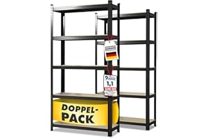‎OFFICEMARSHAL OfficeMarshal Doppelpack Schwerlastregale schwarz, 200 x 100 x 50 cm | Steckregal, Lagerregal, Standregal, Stecksystem ohne Werkzeug montierbar (Lakota)