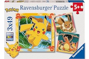 Ravensburger - Puzzle Enfant - Lot de 3 Puzzles 49 pièces - Pikachu, Dracaufeu et Evoli/Pokémon - Fille ou garçon dès 5 Ans - Puzzle de qualité supérieure - 3 Posters Inclus - 12004062