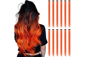 REDMENCO Extension Capelli Colorati con clip, Arancia 12 pezzi 22 pollici Lungo Dritto, Sintetiche Resistenti al Calore, per Bambini Ragazze Donne Festival Feste Halloween Cosplay