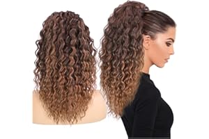 Allyreetress Afro Curly Ponytail Extension, Long Black Drawstring Ponytail for Black Women Long Multi Layered Hair FluffyThick Ponytail Natural Soft Synthetic Hairpiece for Daily Use(T1B/30)