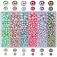 Grab Mantra Mermaid Multicolored Pearl Beads Set - 4mm, 6mm, 8mm, 10mm Loose Spacer Beads for DIY Jewelry, Crafts, Bracelets & Earrings Making - Smooth Rainbow Faux ABS Pearls (500+ Pcs)