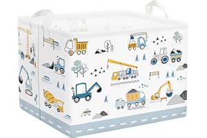 HUUMONSS Cartoon Cars Storage Basket for Parents Organizing Kids Toys Clothes Large Boys Gift Toy Box Bin Laundry Hamper for Bathroom Shower,Crane,36L