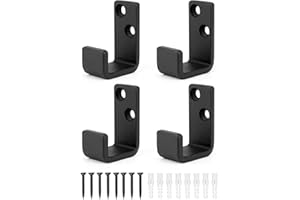 QWORK® Lot de 4 crochets muraux en acier noir très résistants Crochets en J pour accrocher des câbles, des fils, des équipements sportifs (5,5 x 4 cm)
