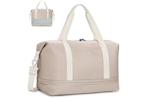ECOHUB Bolsa Viaje 40x30x20 Expansible, para Ryanair Vueling Wizzair, Equipaje de Mano Impermeable, Húmedo Extraíble, Bolsos Maternidad Hospital, Bolsa Deporte Mujer, Patente Pendiente (Beige)