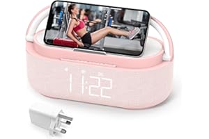 COLSUR Bluetooth Speaker, 15W Fast Wireless Charger, FM Radio, Bedside Night Light for Heavy Sleepers, Snooze, Dimmable LED Display, 2500mAh Battery USB Charging Port