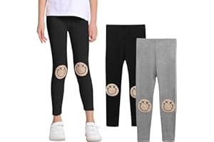 SPFASZEIV Mädchen Leggings Kleinkind Hosen mit Lächeln Gesichts Muster Kinder in voller Länge 2er-Pack 1–7 Jahre