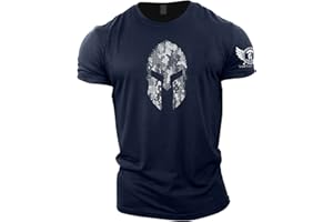GYMTIER Spartan Forged - Camiseta de gimnasio con diseño de casco espartano con camuflaje hexagonal, para hombre, adecuada para culturismo, entrenamientos