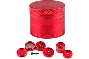 S STUARTS DIRECT LIMITED Metal Herb Grinders | Four Part RED Coloured Spice Grinder for Dry, Dried Herbs & Tobacco (40mm / 1.5") NEW 2023 DESIGN | Magnetic Storage and Plastic Scraper Tool | Fine Filter Screen
