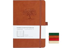 HOMEMARS Diario, Journal, Libreta A5, Notebook, Cuaderno A5,Marrón, 200 páginas, 100 GSM, Diseño de árbol en relieve, Cuero Vegano,21cm*14.5cm,Tapa Dura, Lazo Para Bolígrafo,Perfecto para oficina