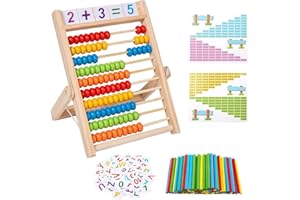 ENIKMOSD Rechenschieber Rechenrahmen Kinder,Grundschule Mathe Zählrahmen Lernspielzeug,Grundschule Abakus zum Zählen und Rechnen 100 Perlen mit 100 Zählstäbchen,Zahlenalphabetkarten