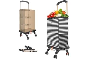 SELORSS Foldable Shopping Cart with 360° Rolling Wheels,Stair Climbing Grocery Cart with Removable Waterproof Shopping Bag, Large Capacity Utility Carts for Grocery Shopping Transport(Black)