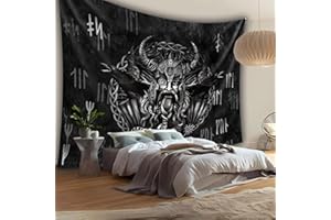 Arsey Wandteppich – Wikinger Deko mit Odin und Raben, Runen Wandtuch, Ideal für Nordische Mythologie und Viking-Liebhaber, Tapestry Wandbehang 200 x 150, Schwarz