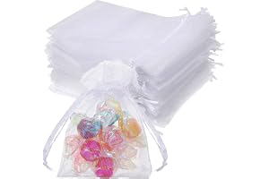 YUBBYSTU Vita organza-väskor med dragsko, 50 st 13 x 18 cm medelstora organza-presentpåsar, dragsko för genomskinliga nätpåsa