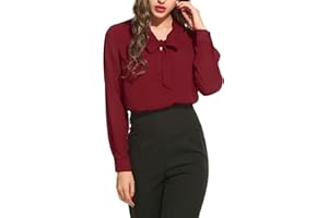 BEYOVE ACEVOG elegancka damska bluzka szyfonowa, koszulka z kokardką, dekolt w serek, jednokolorowa