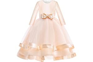 Sunny Fashion Vestito Bambina Manica Lunga Rosso Palla Toga Nozze Festa Pageant 6-12 Anni