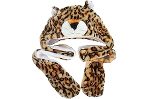 JK Home Kids Teens Hat Gloves Scarf Set Cartoon Fleece 3 in 1 Party Animal Hats Scarf Mitten Gloves with Pockets Warm Plush Hoodie Earflap Beanie