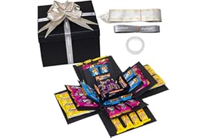 QHSXMQ Explosion Gift Box, 5 Layer Explosion Box, Surprise Boxes with Tape and Bow Ribbon, Scrapbooking Boxes, Creative Surprise Container‌ for Anniversary Festival Record Memories (Black)