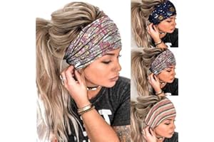 Sethexy Sportowa szeroka opaska na głowę nadruk pasek konstrukcja opaska na głowę elastyczna antypoślizgowa opaska do włosów 3 szt. turban opaska na głowę joga bieganie data opaska na głowę dla kobiet i dziewcząt