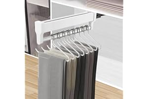 MAFAGE Pull Out Clothes Rail, Adjustable Pull Out Hanger Rail Rod for Wardrobe Trousers Clothing Storage, Space Saving, Load 25kg (White 497mm)
