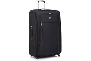 Aerostar Extra Large 32” Lightweight Softshell Expandable Suitcase, Check in Luggage 2 Corner Wheels with Integrated Combination Lock for 30kg (Black, 162 litres)