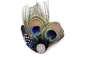 PPGGOPP Pfau Fascinator Headwear, Modische Pfauenfeder-Haarspangen, Pfauenfedern Haarschmuck, 1920s Pfau Feder Haarspange, 20er Jahre Haarspange Pfau, Karneval, Fasching, Halloween