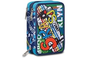 SJ GANG STYLE JAM GANG SJ Gang Astuccio Scuola Elementare 3 Zip, Blu, Fantabulous da SJ, Portapenne Triplo Scomparto Completo di Penne, Matite, Colori, Accessori Zaino, Scuola, Banbino