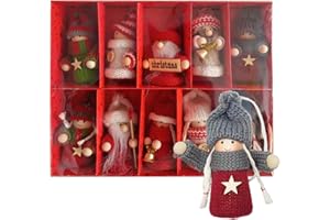 Oneshlee Gnomos Navideños Colgantes, Adornos Arbol Navidad Originales, Decoracion Navidad Hogar, Regalo Mujer Niña, 10 Muñecas de Madera y Lana de Punto, Navideño