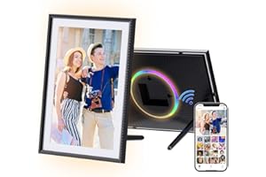 HDeye Digital Photo Frame 10.1 Inch WiFi, HD 1280 x 800 IPS Touchscreen Electronic Photo Frame with 32 GB Memory, Auto Rotation, Easy Transfer of Photos Videos via Aimor App, RGB Light Mode