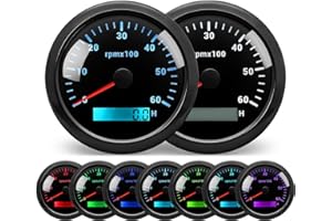 PIOUSUNT Tachometer Gauge 7 Color 85mm 3-3/8" Tachometer Black Automotive Replacement Tachometers 0-6000 RPM Tacometro Meter LED for Car Auto Boat Truck 9-32V